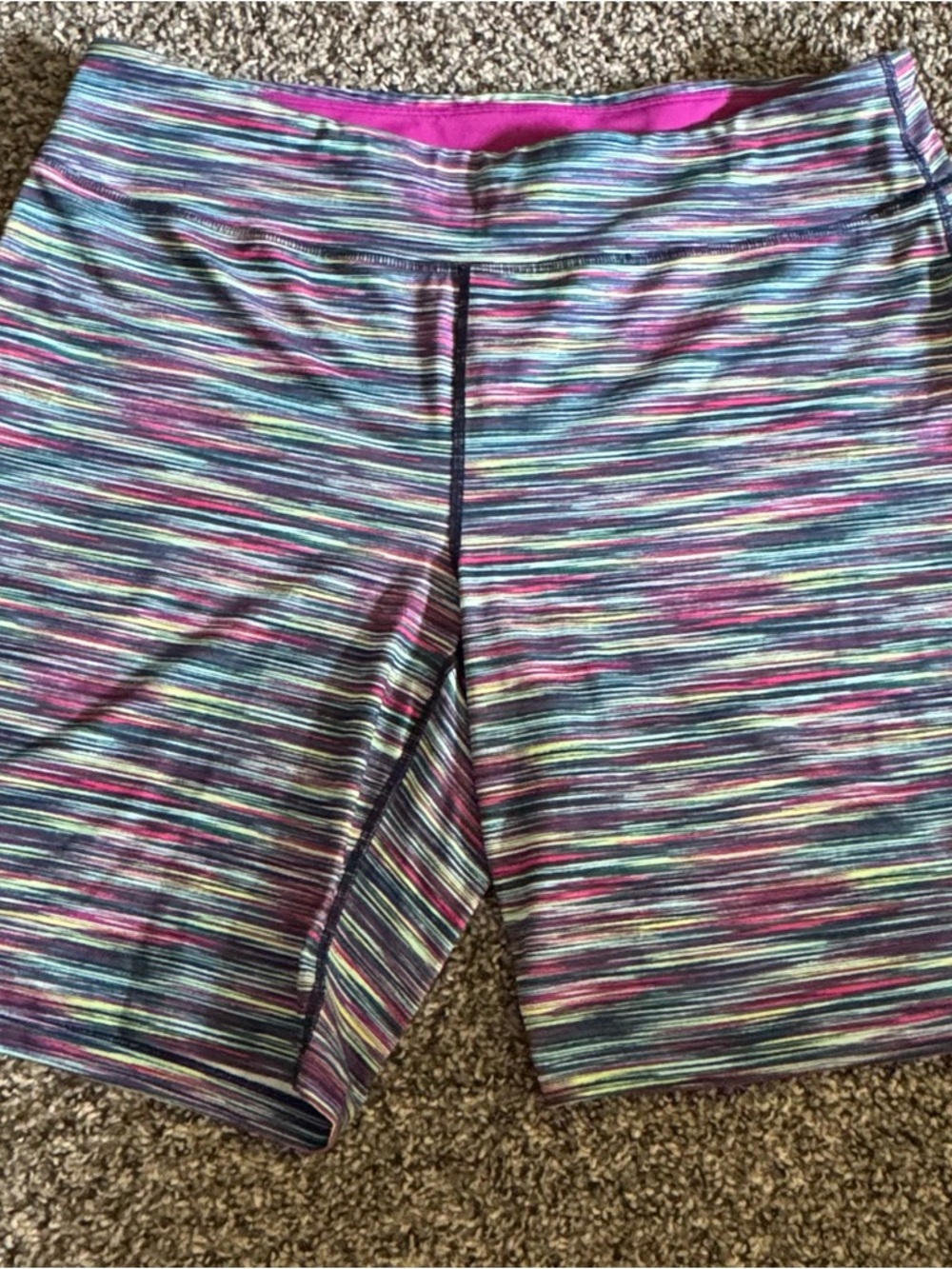 Lands' End Multicolor Striped Bike Shorts with Pink Waistband